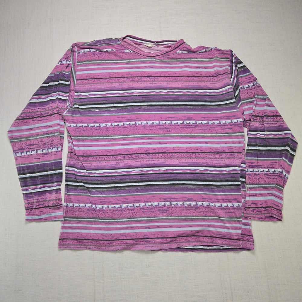 VTG Priority Long Sleeve‎ Striped T Shirt Purple Pink Mens Large Retro 90s Skate
